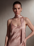 Close-up detail of the Blush silk slip gown
