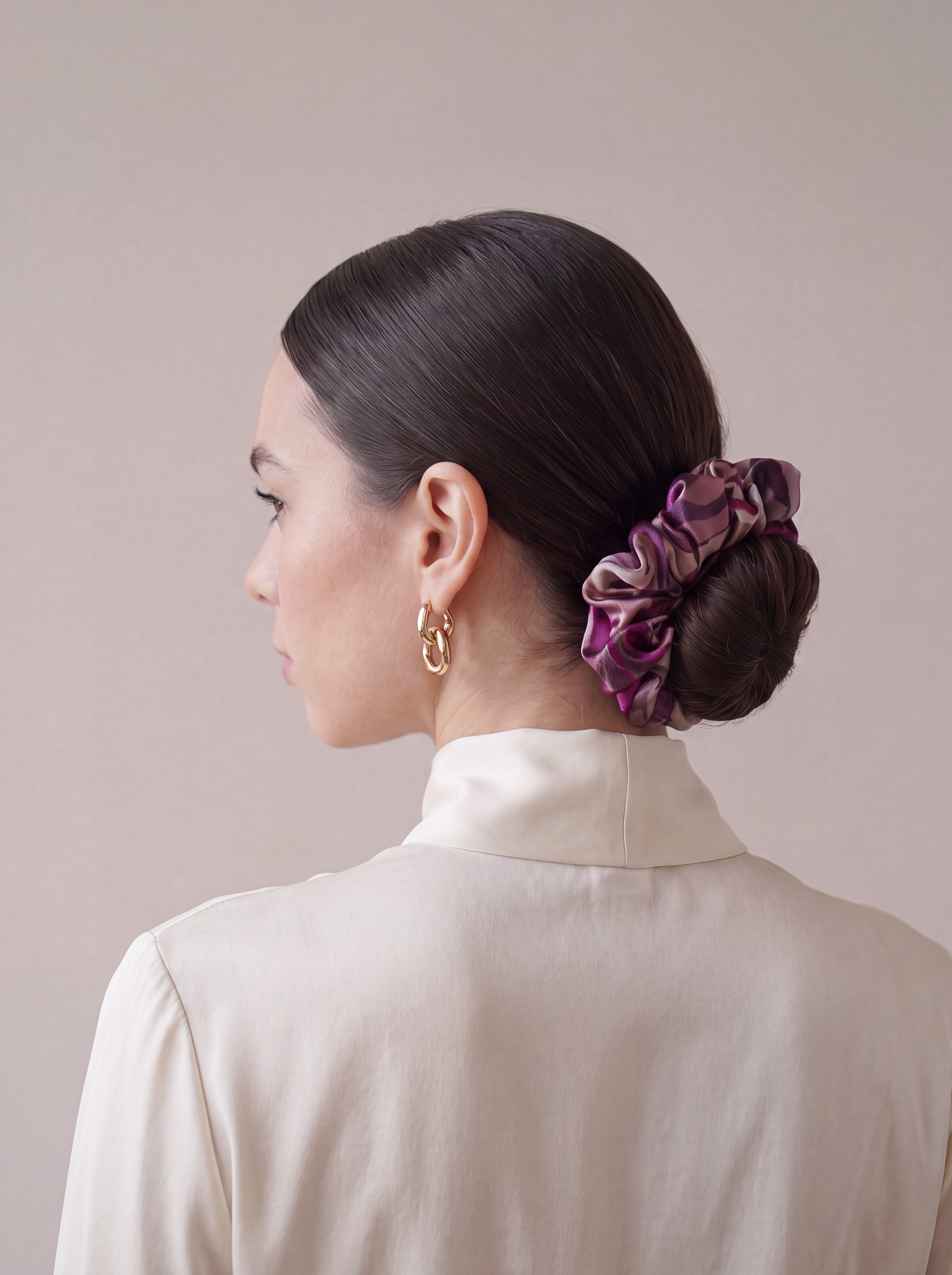 Floral Magenta Silk Scrunchie